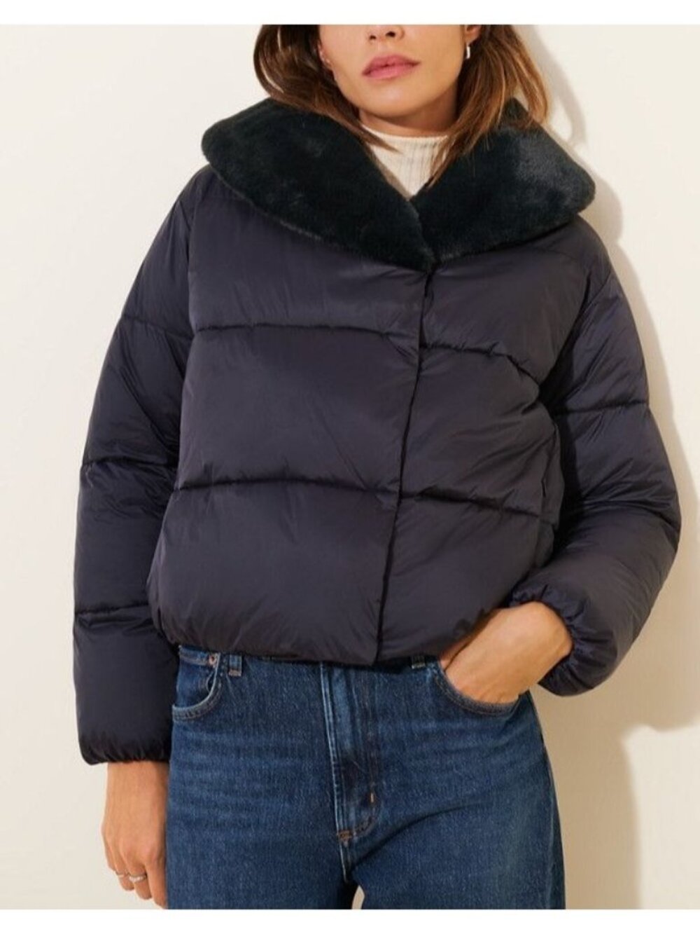 Save The Duck Mirielle Puffer Jacket Faux Fur Outdoor Parka Cozy Winter Womens L